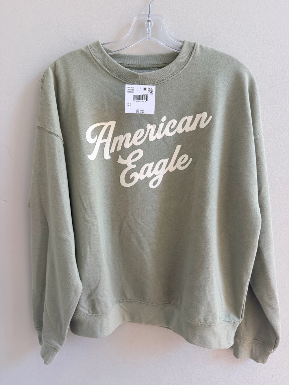 American Eagle AE Logo Graphic Relaxed Crew Neck Sweatshirt Women’s S Sage Green